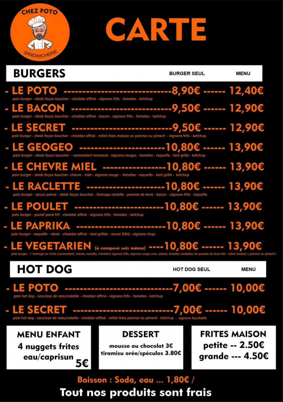 Chez Poto — carte page 1