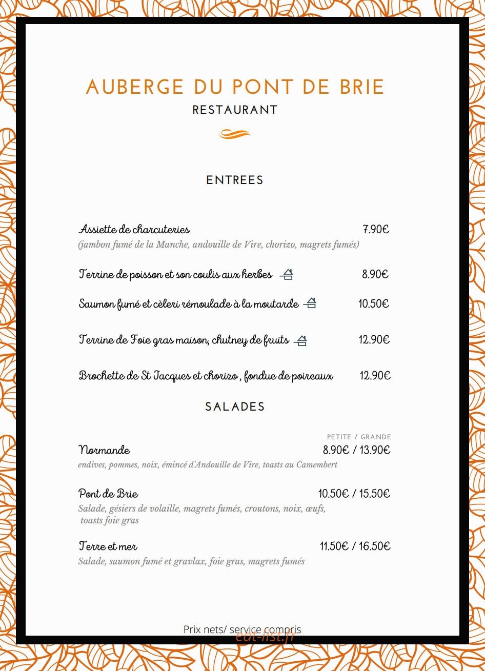 Auberge du Pont de Brie — carte page 1
