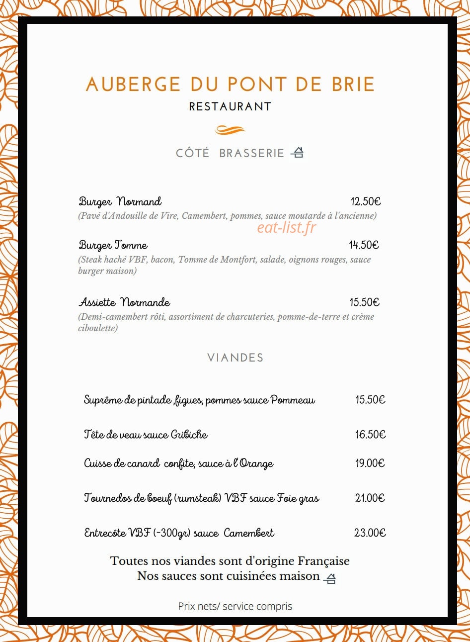 Auberge du Pont de Brie — carte page 2