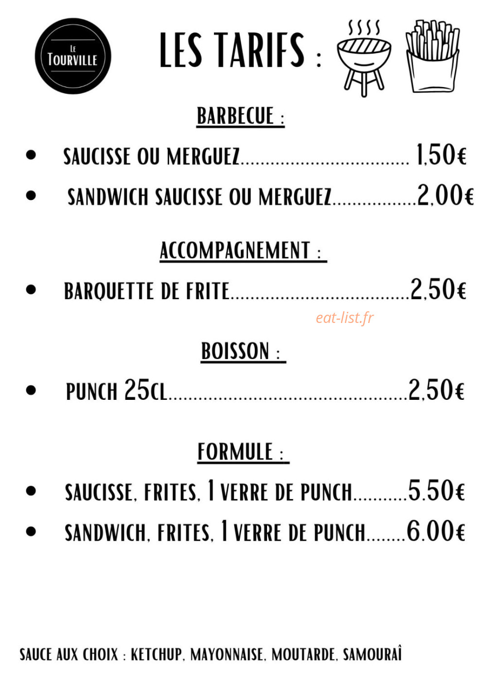 Carte et menu de Le Tourville à Tourville sur Odon — La carte