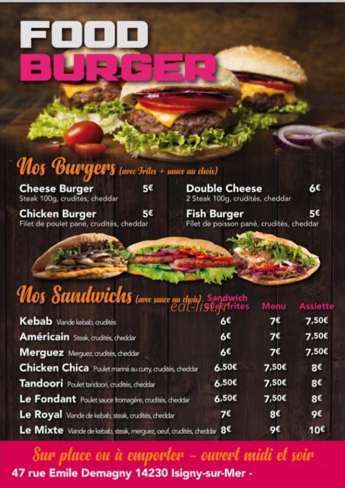 Food burger — carte page 1