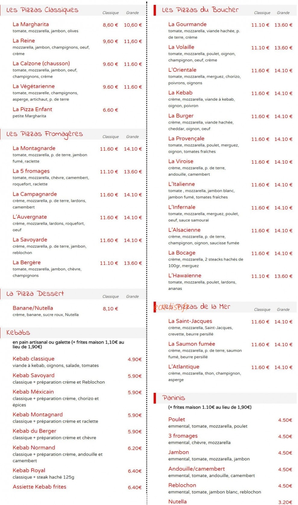 Family Pizza — carte page 1