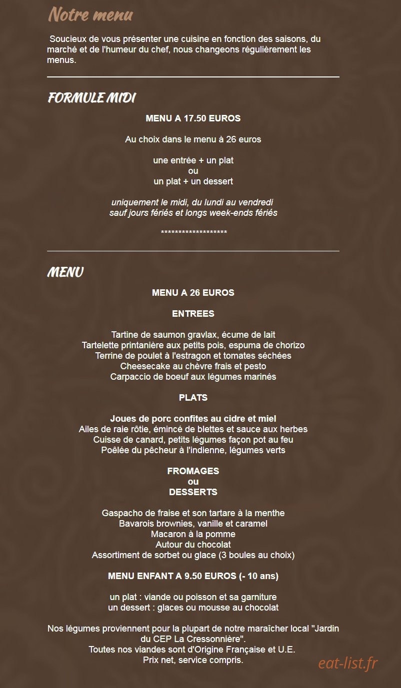 Carte et menu de Moulin Du Fossard à Saint-Martin-de-Bienfaite-la-Cressonnière — Les menus