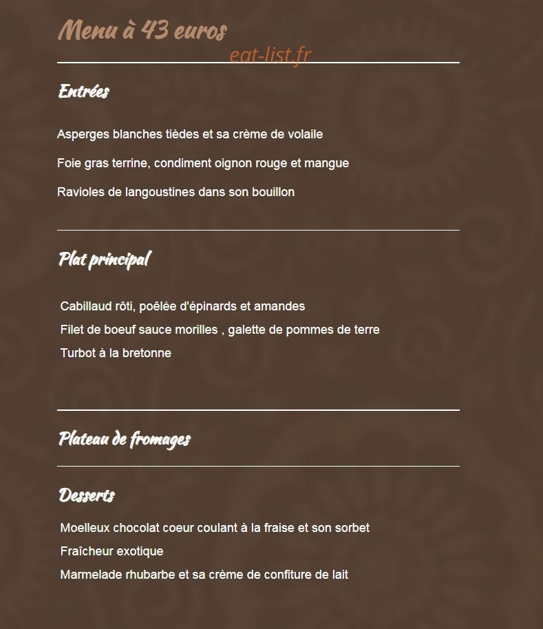 Carte et menu de Moulin Du Fossard à Saint-Martin-de-Bienfaite-la-Cressonnière — Le menu gastronomique