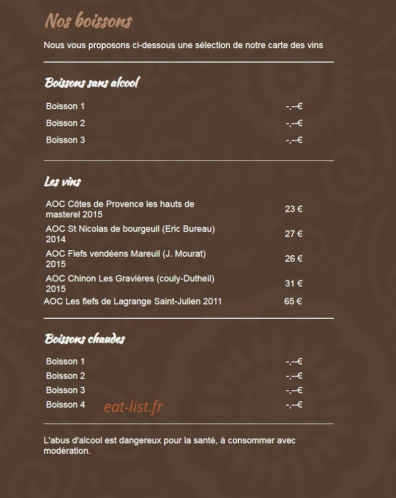 Carte et menu de Moulin Du Fossard à Saint-Martin-de-Bienfaite-la-Cressonnière — Les boissons