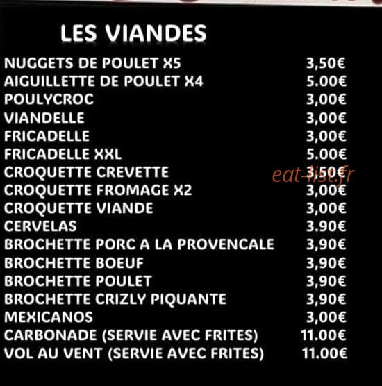 La Barak A Frites — carte page 1