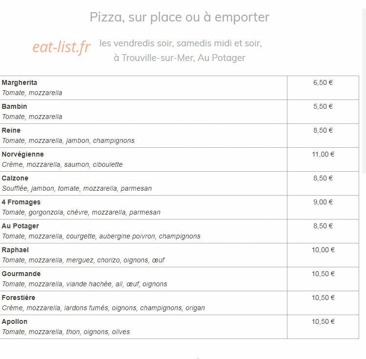 Au Potager — carte page 1