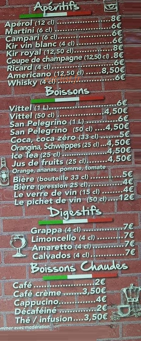 Carte et menu de La Fabbrica 32 à Trouville sur Mer — Apéritifs, boissons et digestifs