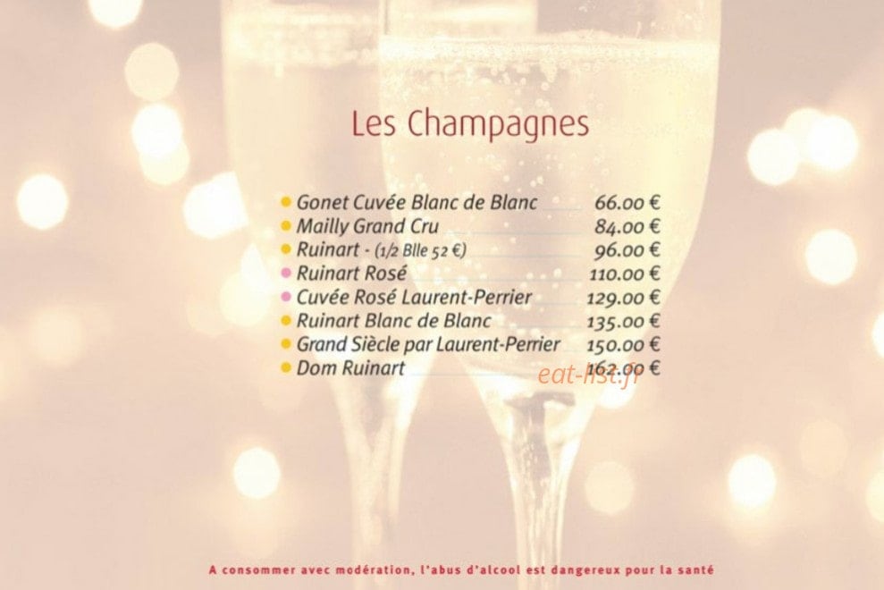Carte et menu de La Marine à Trouville sur Mer — Champagnes