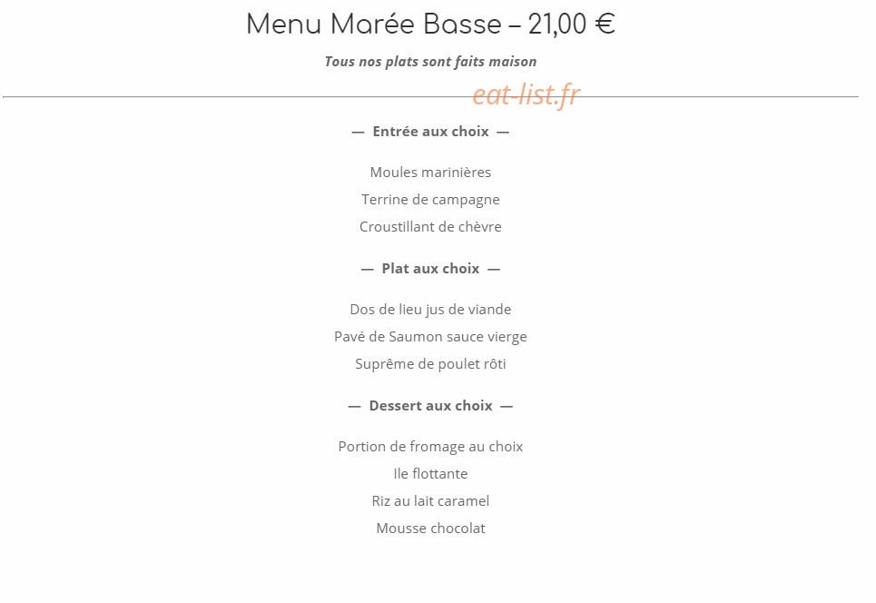 Carte et menu de La Marine à Trouville sur Mer — Menu marée basse