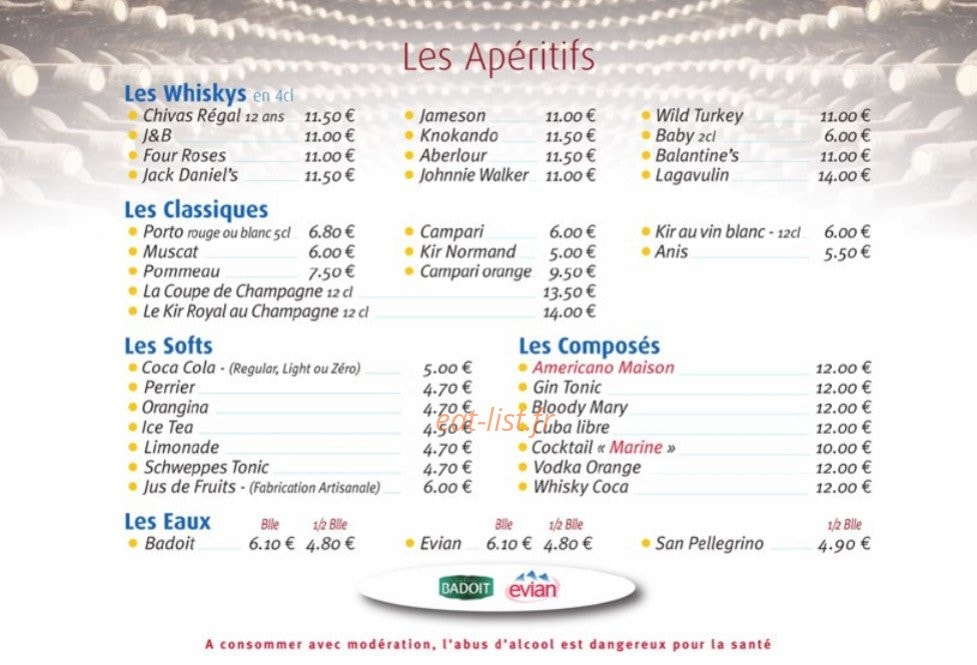 Carte et menu de La Marine à Trouville sur Mer — Apéritifs