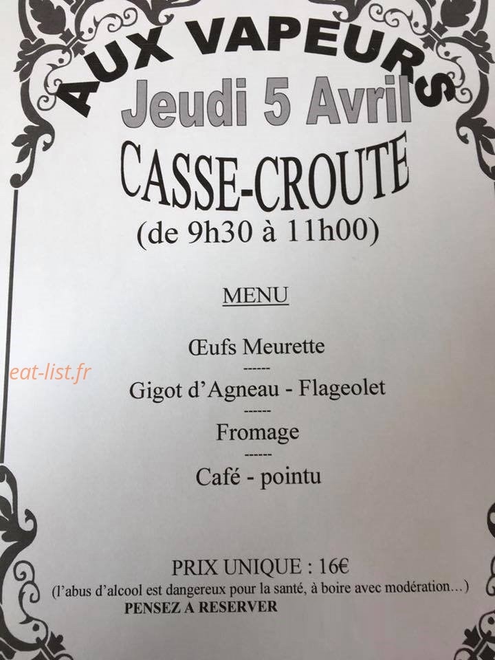 Carte et menu de Les Vapeurs à Trouville sur Mer — Exemple de menu du jour