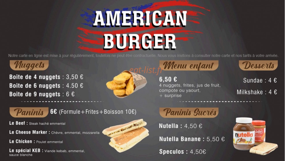 American Burger — carte page 1