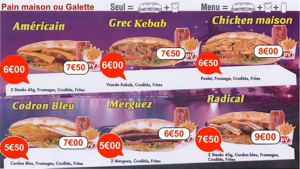 La Friterie du Parc — carte page 1