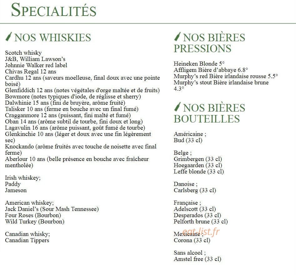 Le Pub — carte page 1