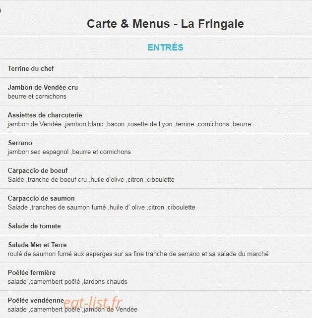 La Fringale — carte page 1