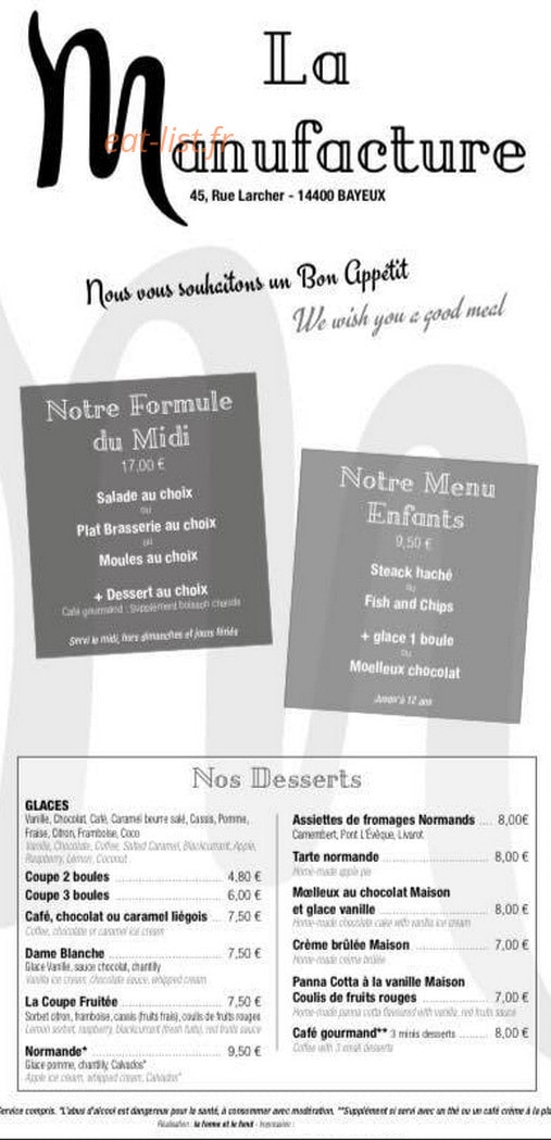 La Manufacture — carte page 2