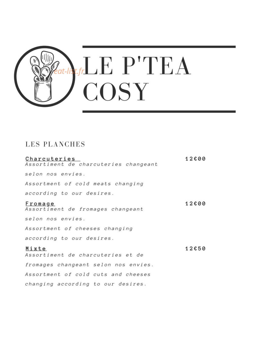 Le P'tea Cosy — carte page 4