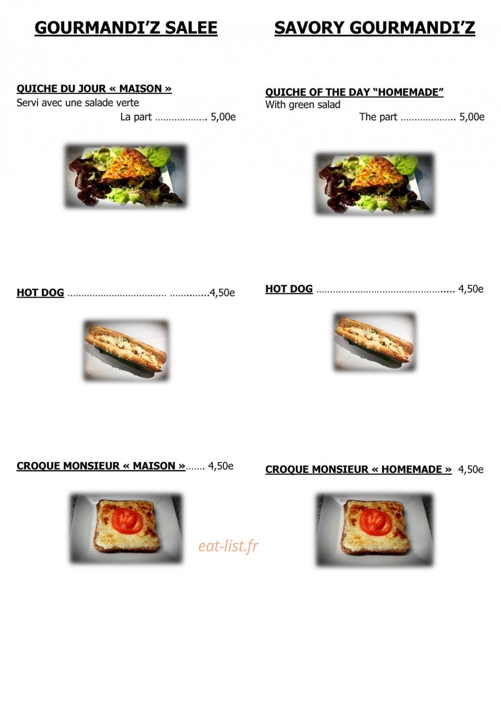 Les Gourmandi'Z de Julie — carte page 1