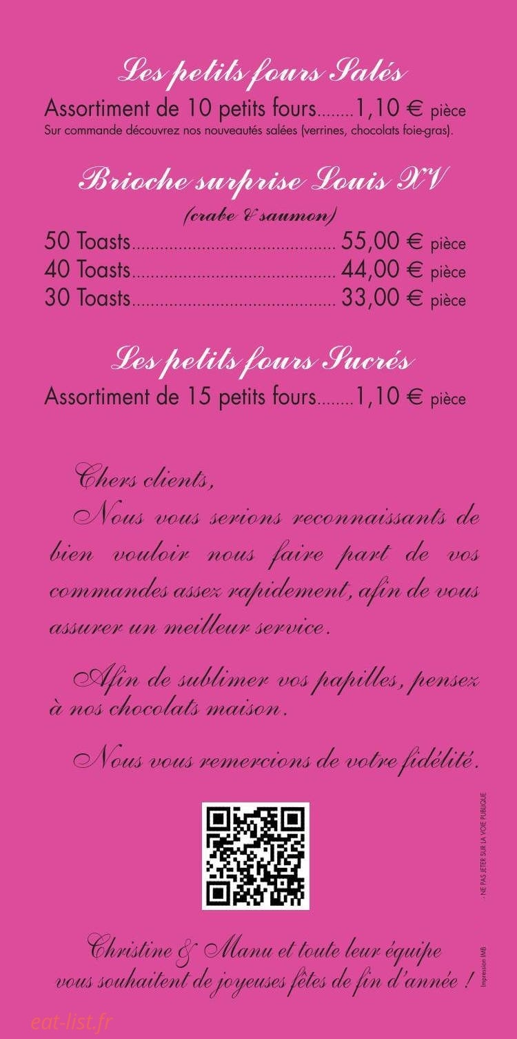 Carte et menu de Patisserie ordioni à Bayeux — Les petits fours et brioches