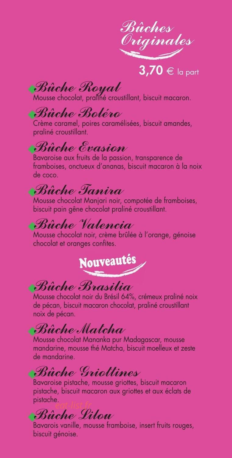 Carte et menu de Patisserie ordioni à Bayeux — Les bûches originales et nouveautés