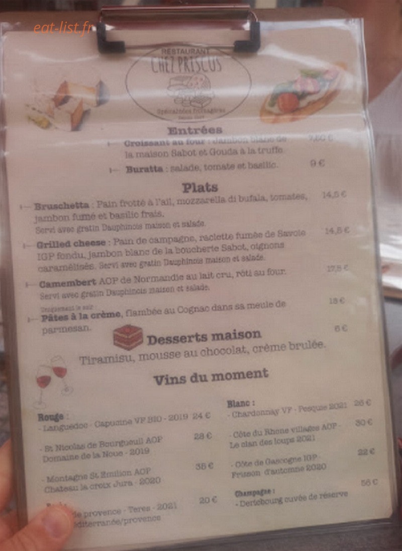 Chez Priscus — carte page 1