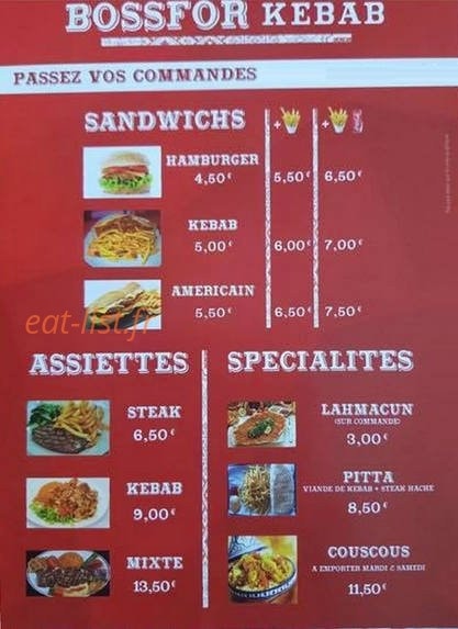Bossfor Kebab — carte page 1
