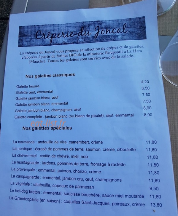 Crèperie du Joncal — carte page 1