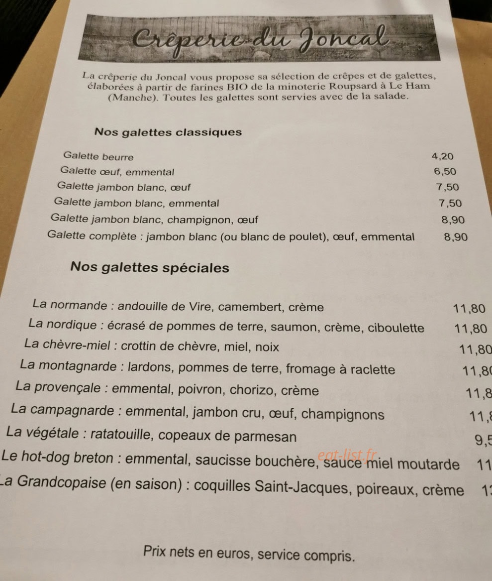 Crèperie du Joncal — carte page 1