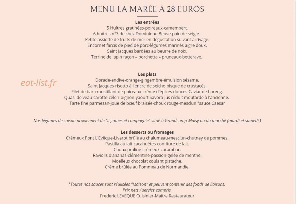 Restaurant de la Marée — carte page 1