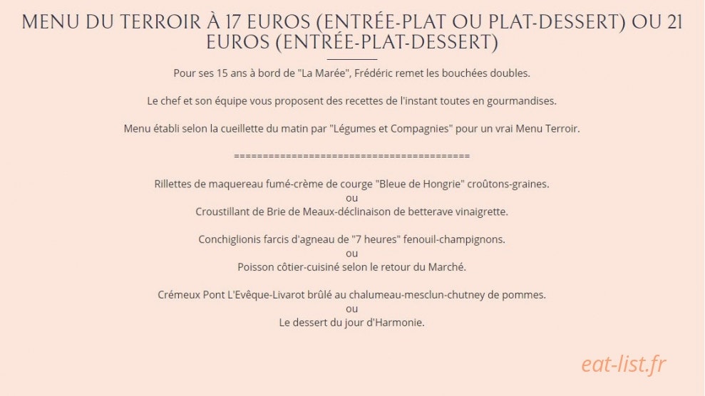 Restaurant de la Marée — carte page 2