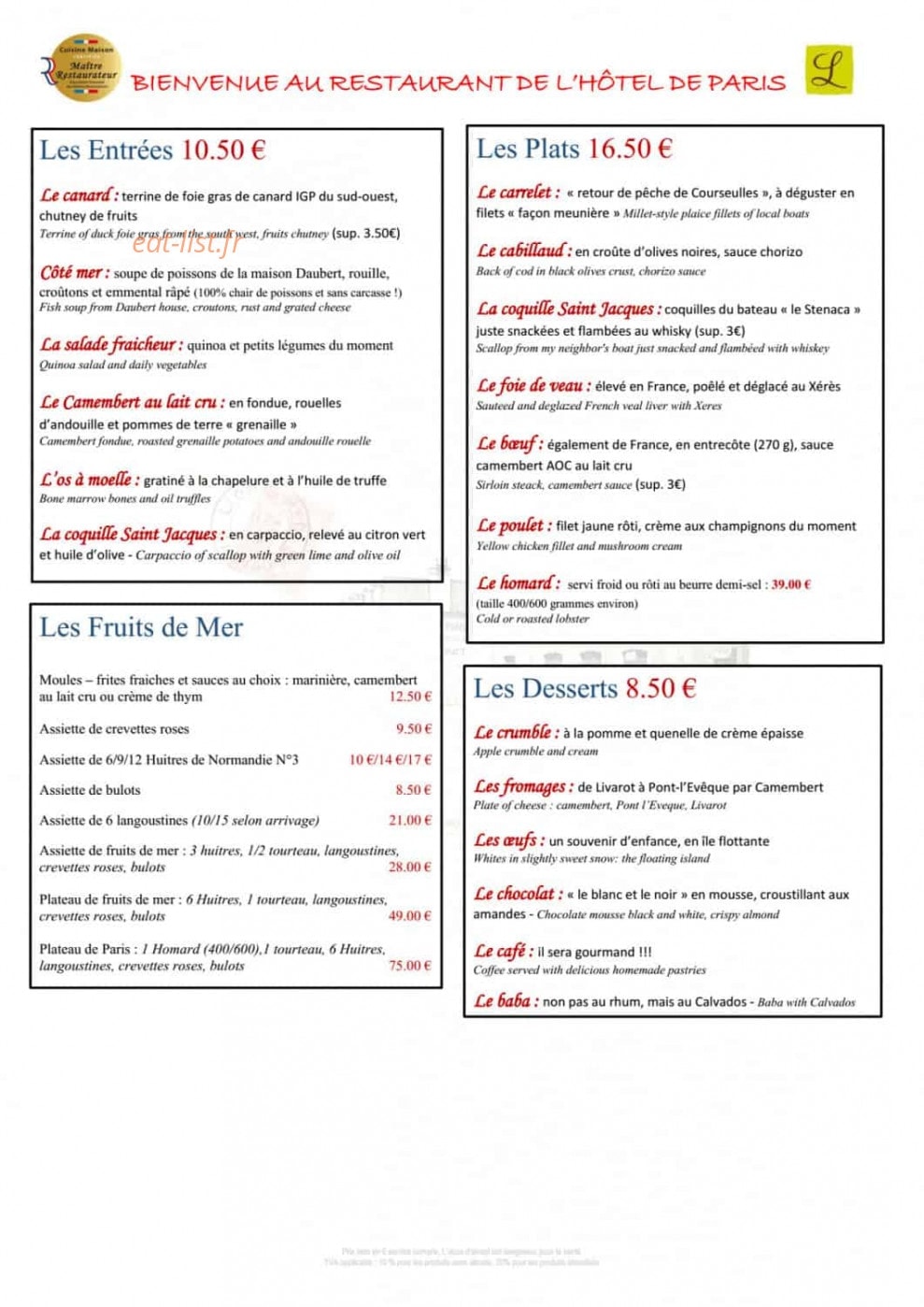 Hôtel de Paris — carte page 1