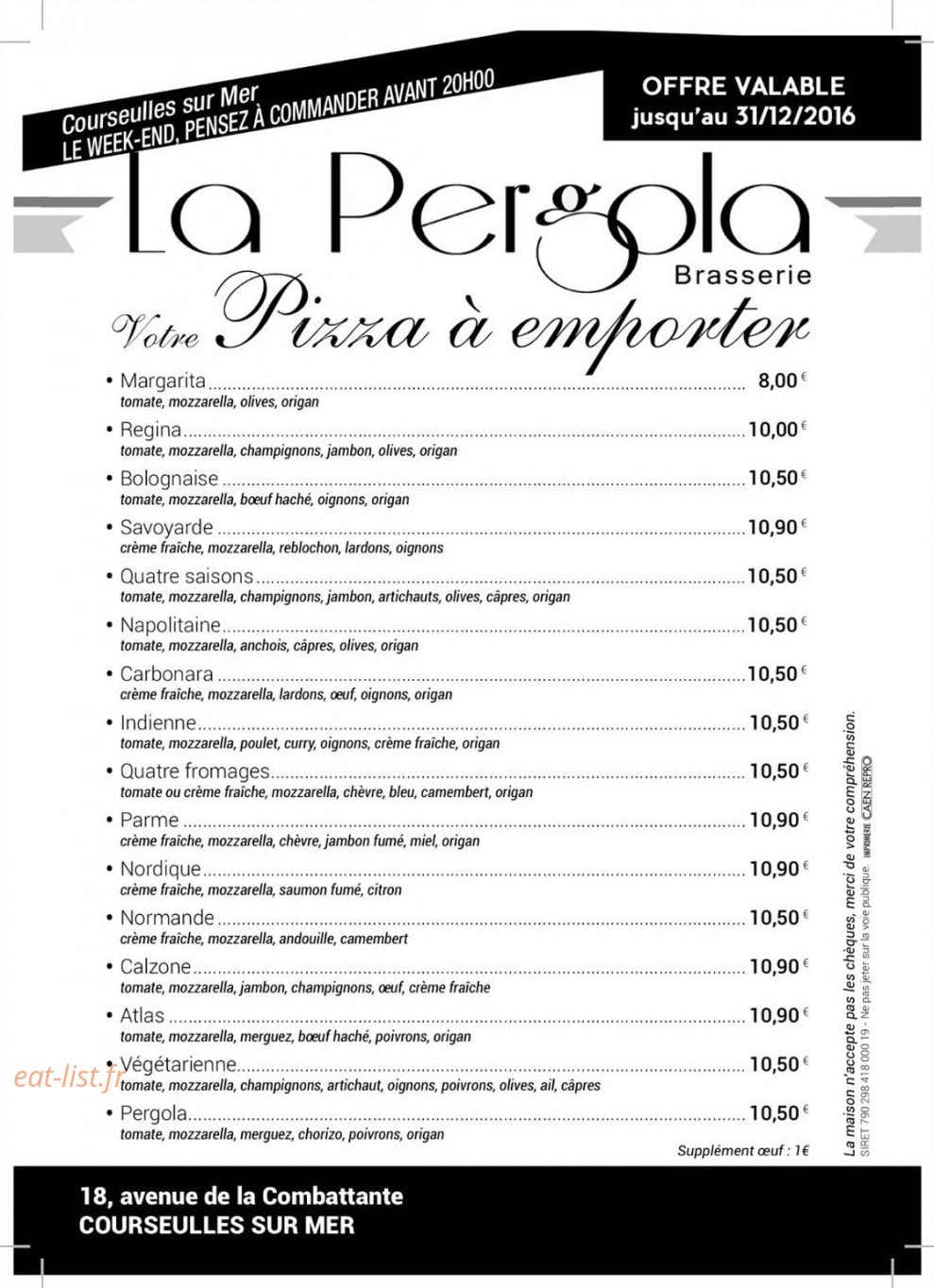 La Pergola — carte page 1