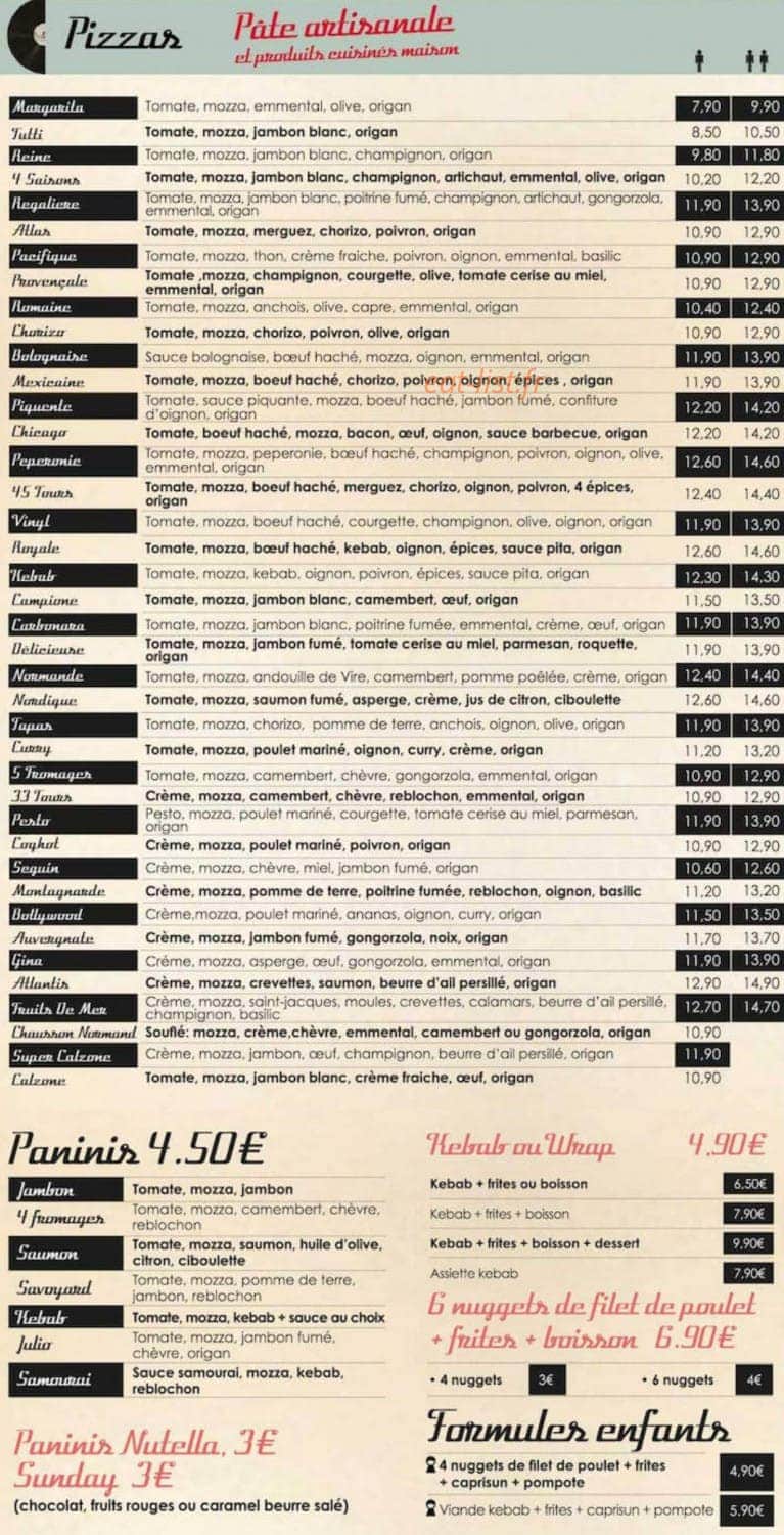 Vinyl pizza — carte page 1