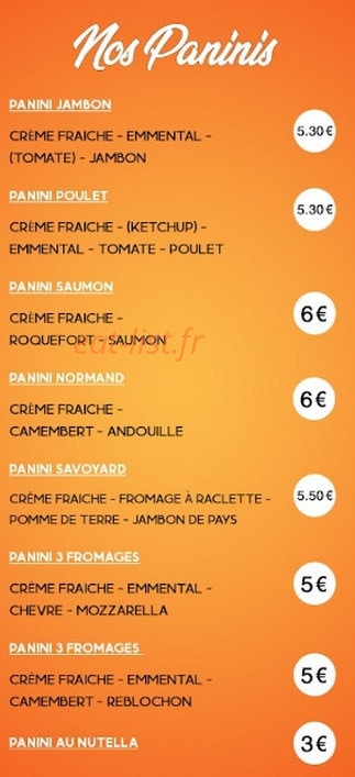 Carte et menu de Aux Delices de Balleroy à Balleroy-sur-Drôme — Les paninis