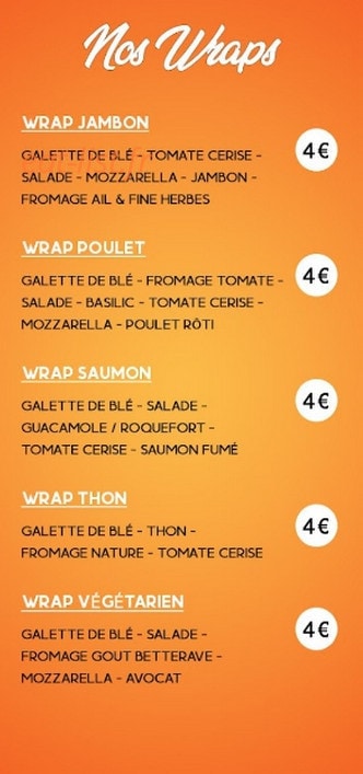 Carte et menu de Aux Delices de Balleroy à Balleroy-sur-Drôme — Les wraps
