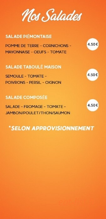 Carte et menu de Aux Delices de Balleroy à Balleroy-sur-Drôme — Les salades