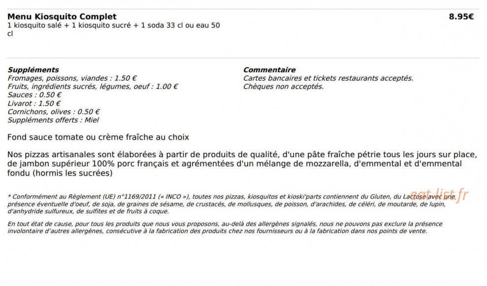 Le Kiosque à Pizzas — carte page 6