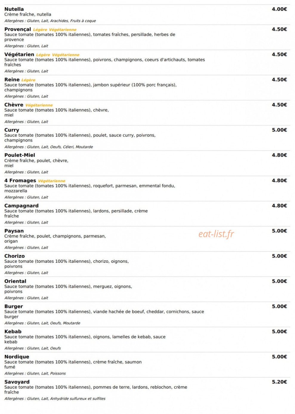 Le Kiosque à Pizzas — carte page 4