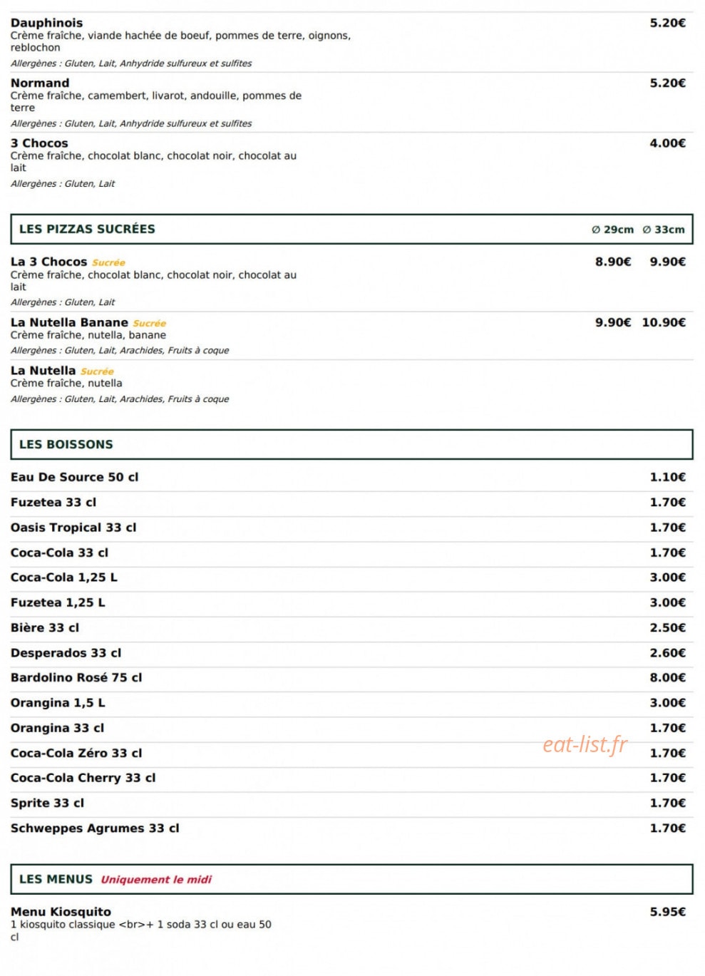 Le Kiosque à Pizzas — carte page 5