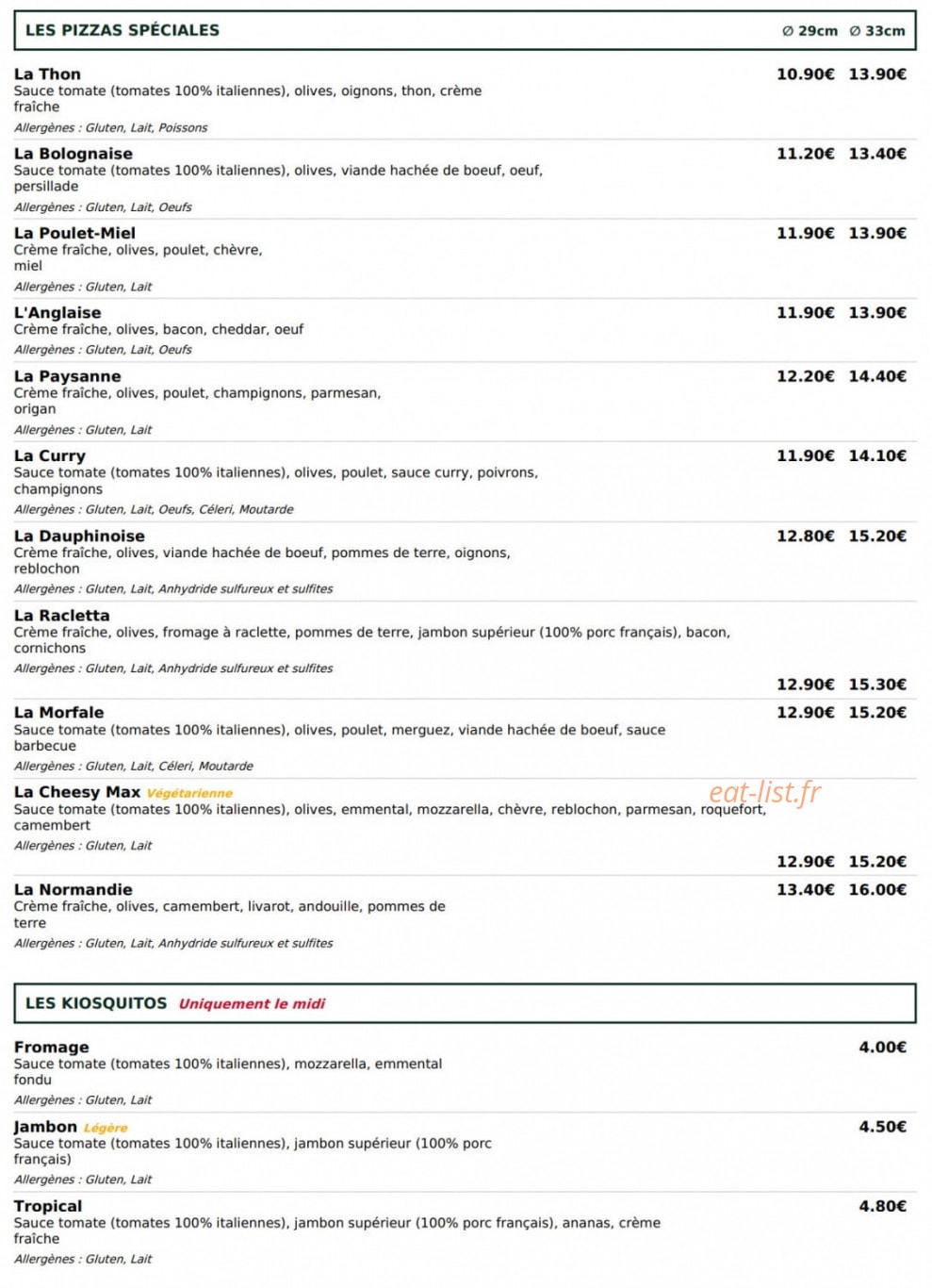 Le Kiosque à Pizzas — carte page 3