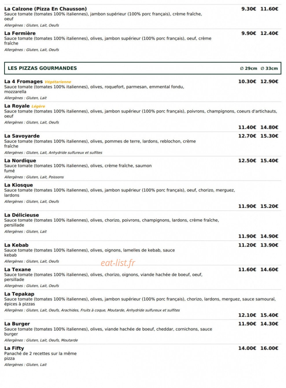 Le Kiosque à Pizzas — carte page 2