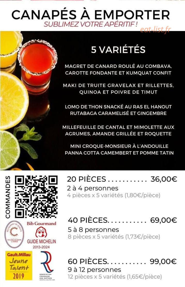Carte et menu de Manoir de la Pommeraie à Vire Normandie — Canapés a emporter