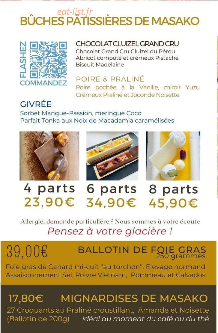Carte et menu de Manoir de la Pommeraie à Vire Normandie — Buches pâtissières