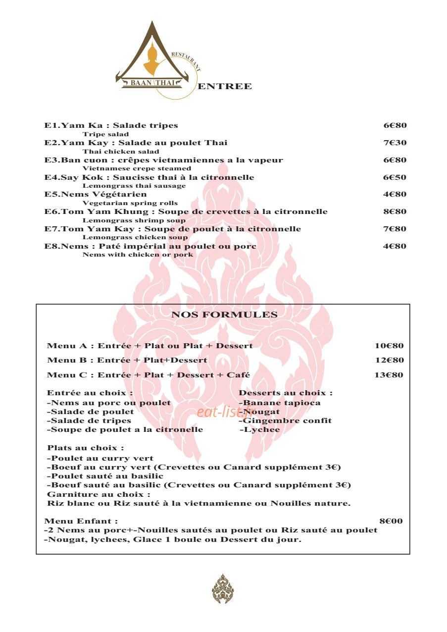 Baan Thai — carte page 1