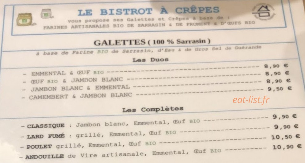 Le Bistrot à Crêpes — carte page 1