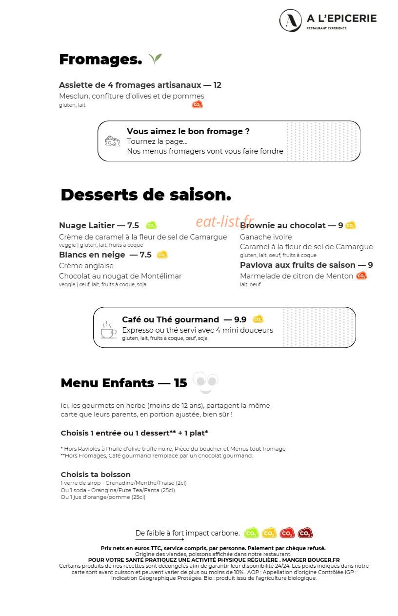 A l'Epicerie — carte page 4