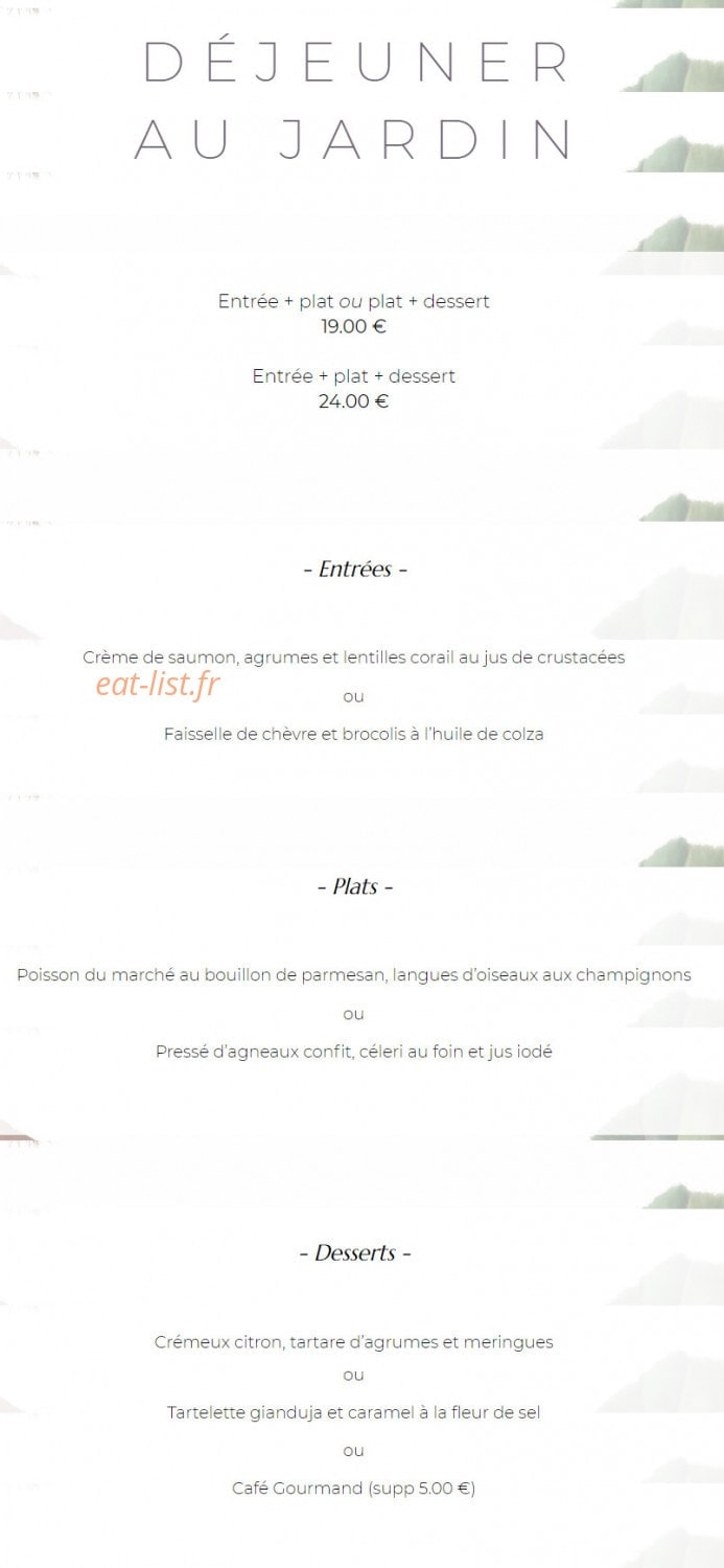 Carte et menu de Le petit jardin à Port en Bessin Huppain — Les formules