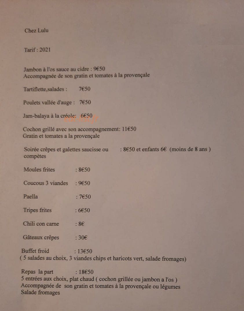 Chez Lulu — carte page 1