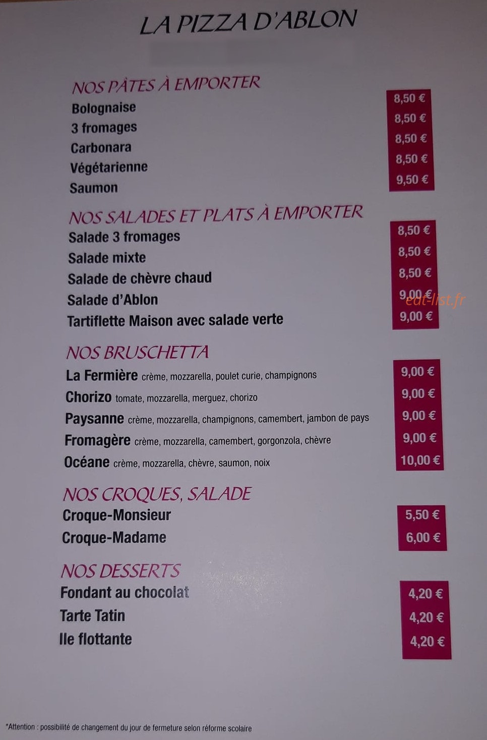 La pizza d'Ablon — carte page 2